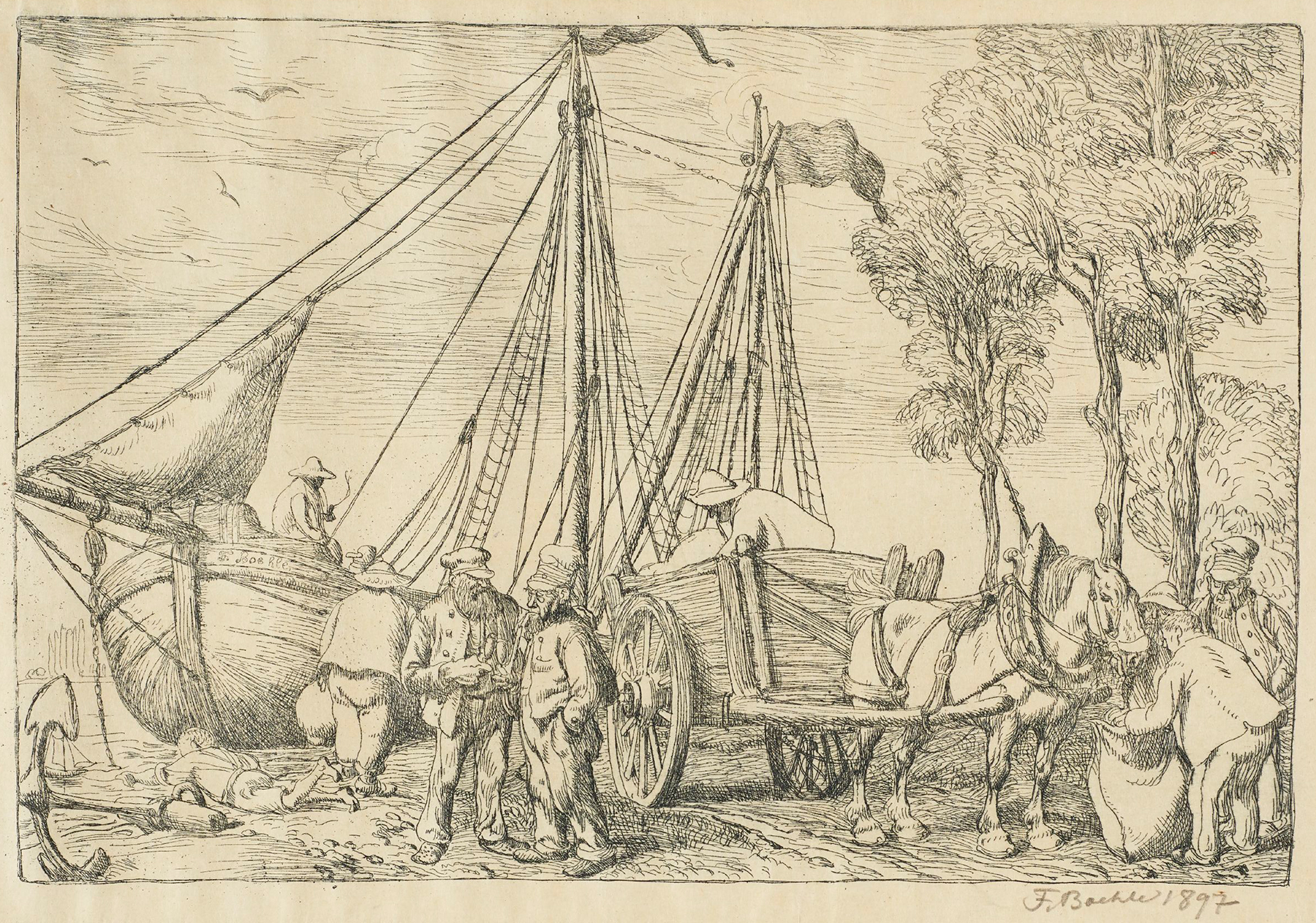 Frachtschiff und Fuhrwerk