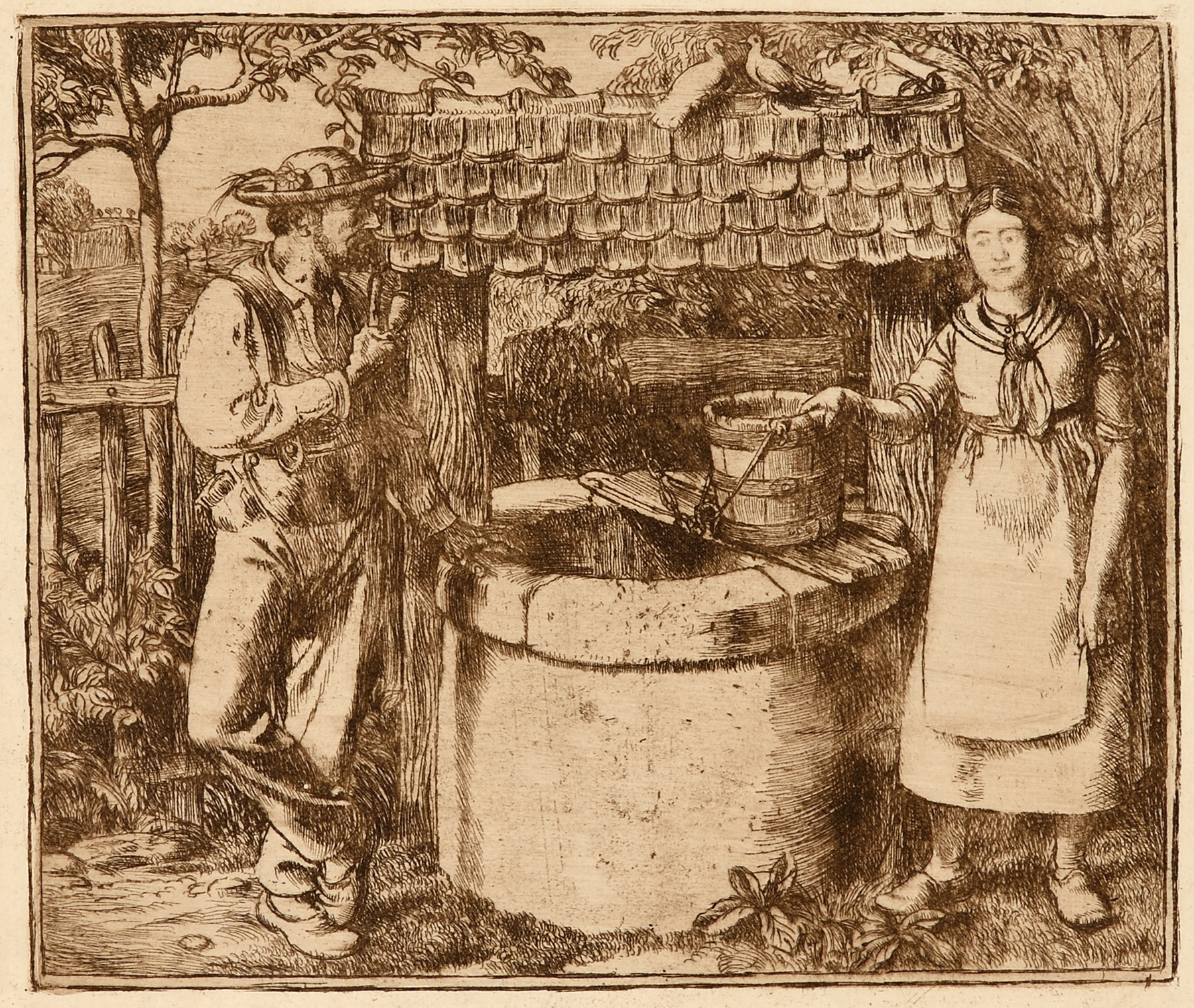 Knecht und Magd am Brunnen