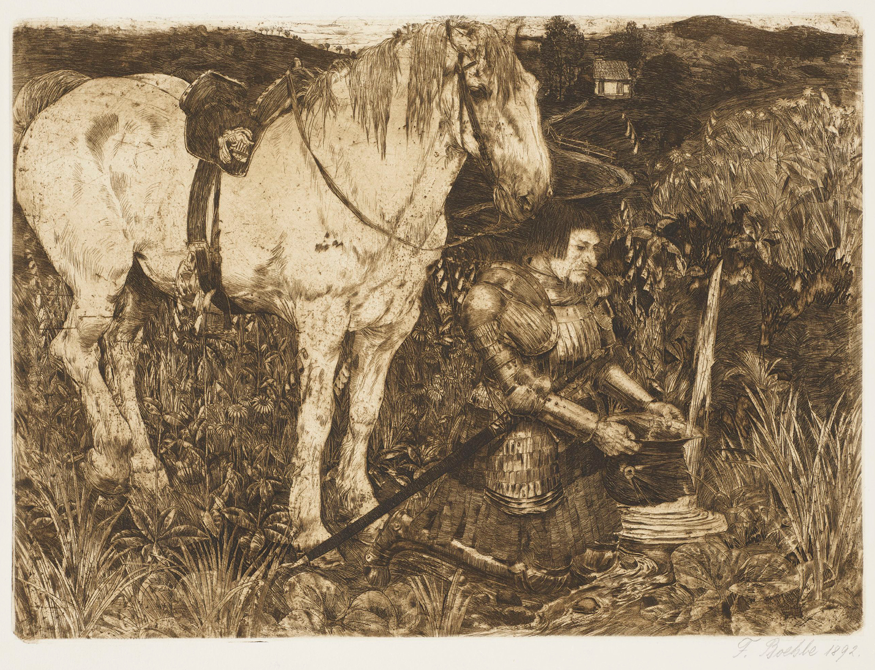 Knieender Ritter am Quell