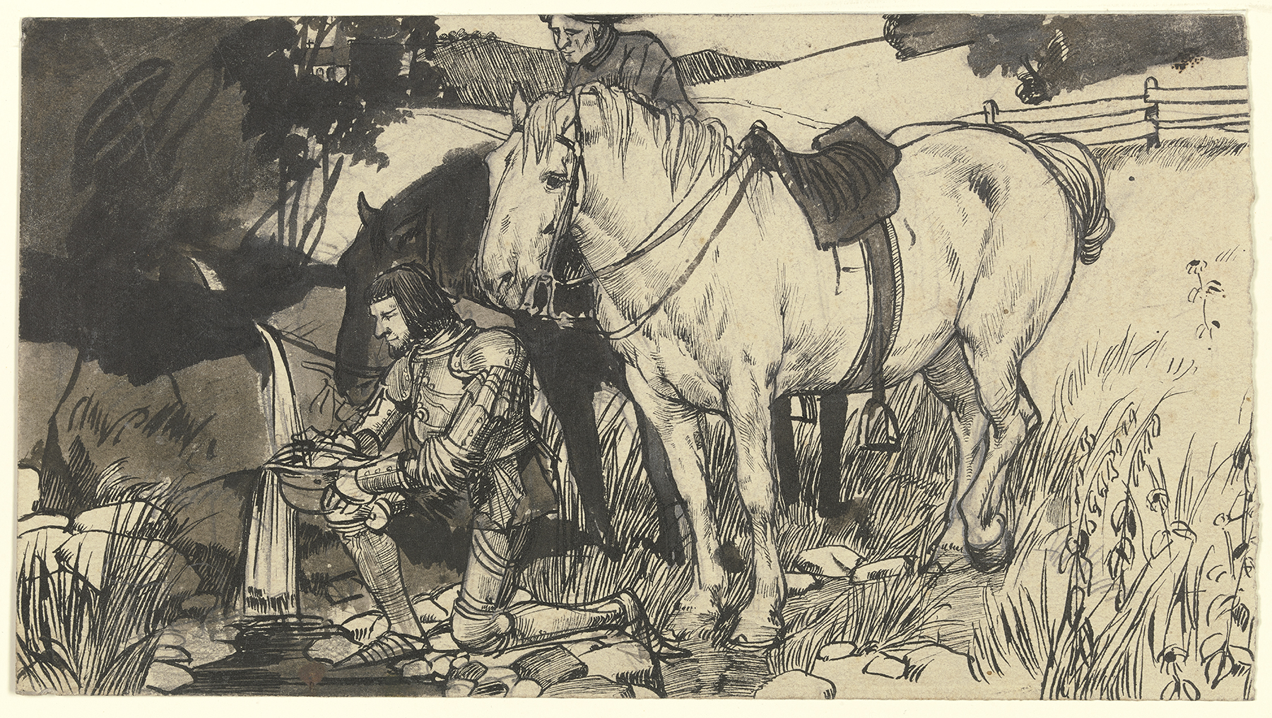 Knieender Ritter am Quell