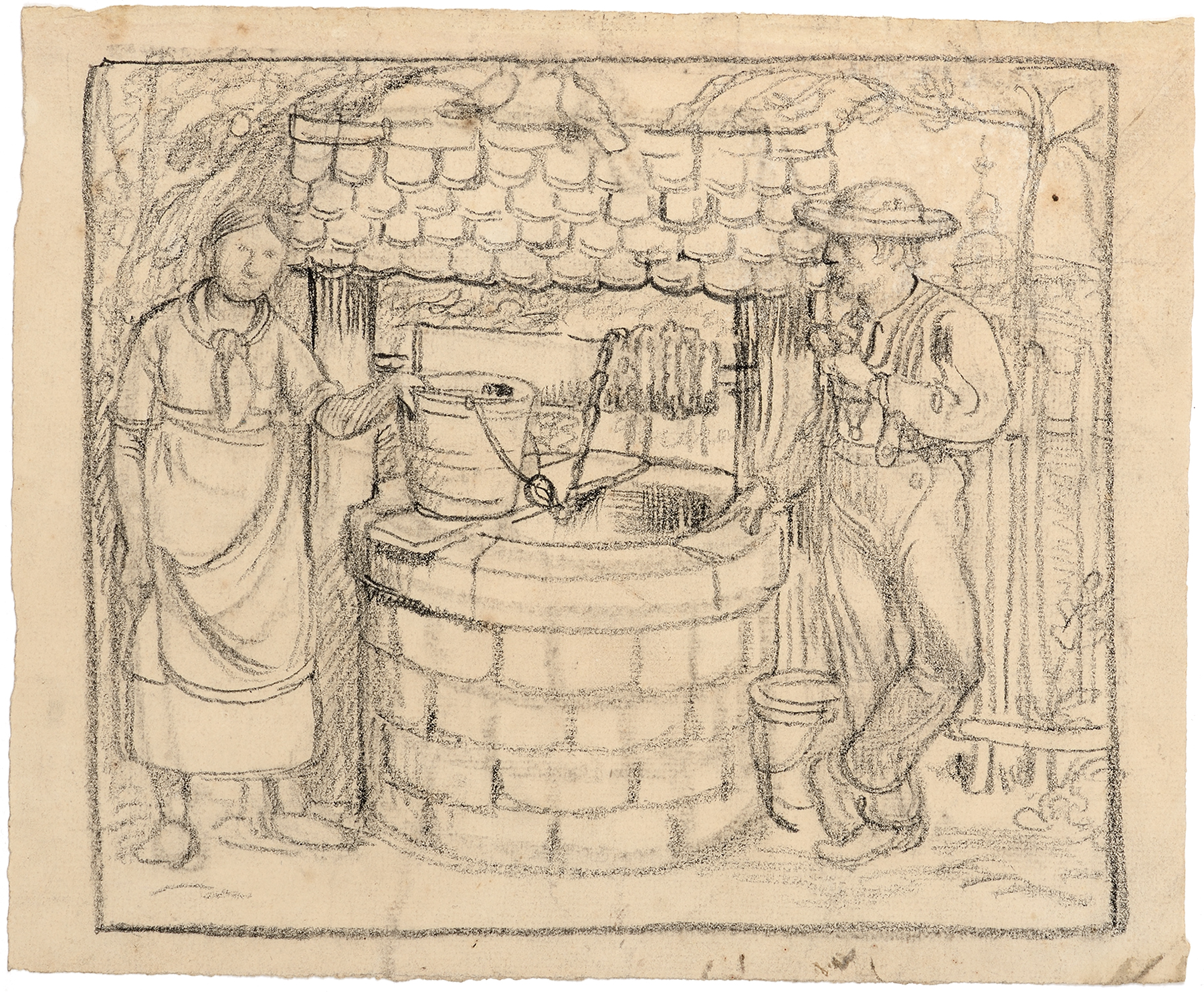 Knecht u. Magd am Brunnen